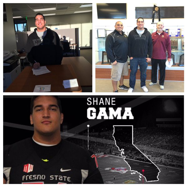 Sophomore OT Shane Gama signed a national letter of intent with Fresno State University